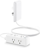 Flat Plug Power Strip 6 Outlets 3 USB 5FT White