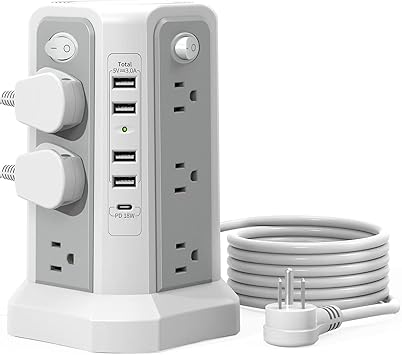 Power Strip Tower 12 Outlets 5 USB