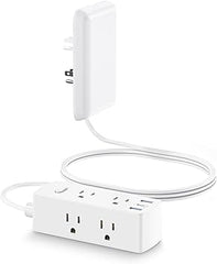 Flat Plug Power Strip 6 Outlets 3 USB 5FT White