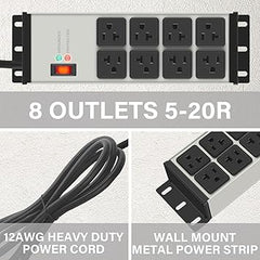 20A Industrial Power Strip, 8 Outlets